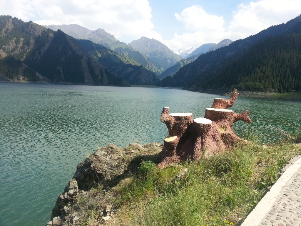 This fake, concrete stump adds what to this sublime scene?