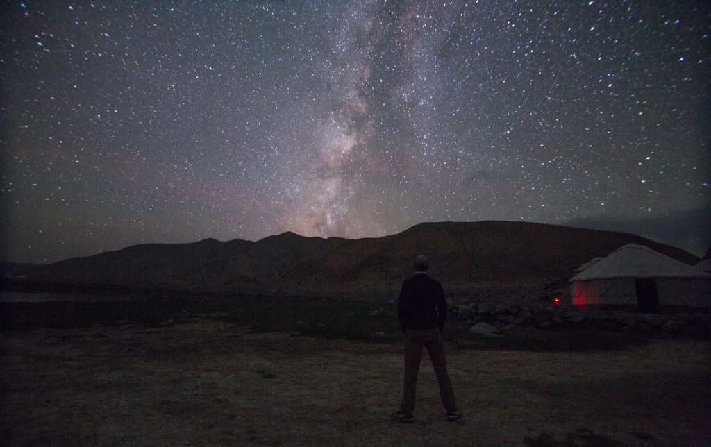 Galen looking at Milky way at Karakul Lake